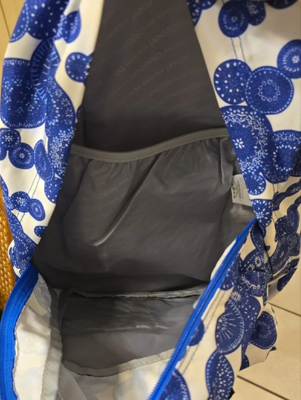 Jansport Blue & White Patterned Backpack with Brown Base